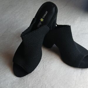 Seven Dials Black Knit Open-Toe Mule Heels
